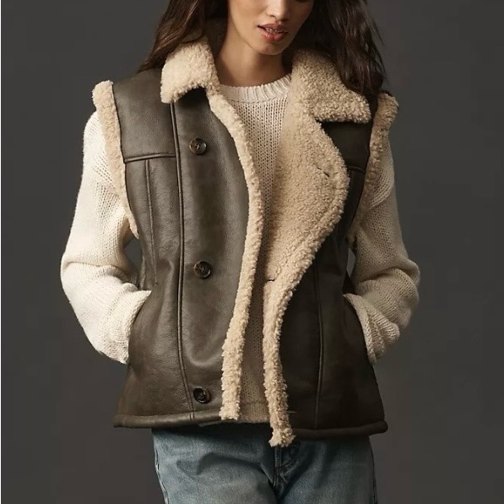 NWT Size L - Anthropologie faux leather sherpa fleece-lined vest (NWT US$ 138)